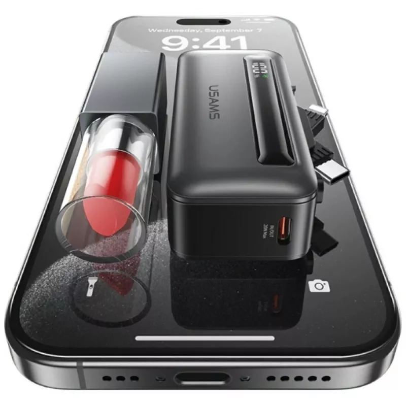 Powerbank USAMS XB-Series CD233 5000mAh PD 20W s USB-C / Lightning káblom strieborná