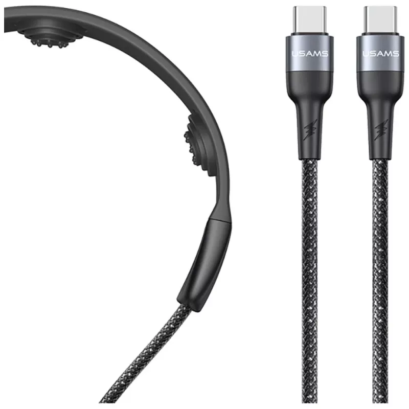 USAMS SJ759 U89 100W rýchlonabíjací USB-C kábel s masážnym nástavcom, 1,2m, čierny