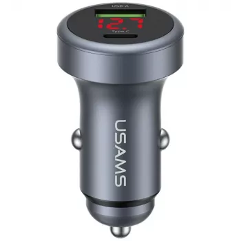 USAMS CC327 hliníková 45W USB-A USB-C autonabíjačka - tmavá