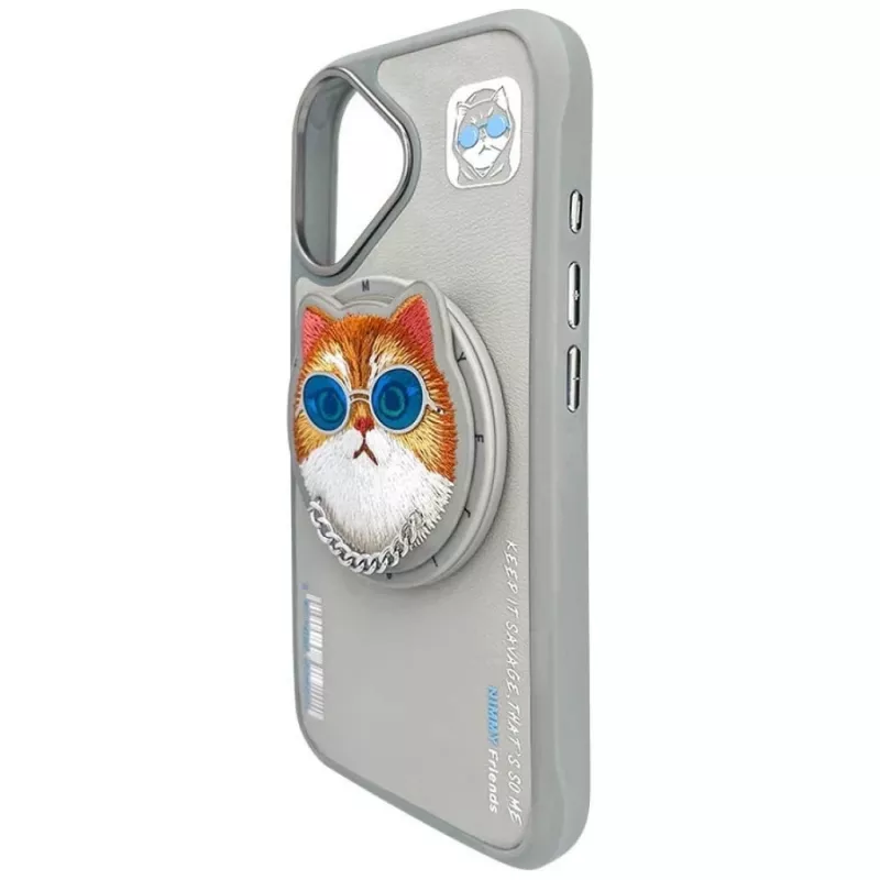 Nimmy Glasses Cool Cat MagSafe puzdro pre iPhone 16, sivé