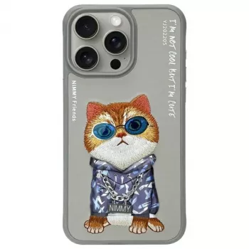 Nimmy puzdro pre iPhone 15 Pro Max 6,7 palca sivé Glasses Cool Cat
