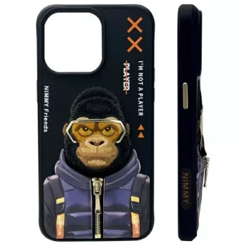 Nimmy Cool&Cute 2.0 Monkey puzdro pre Apple iPhone 15 Pro 6,1 palca čierna