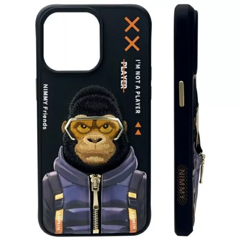 Nimmy Cool&Cute 2.0 Monkey puzdro pre Apple iPhone 15 Pro 6,1 palca čierna