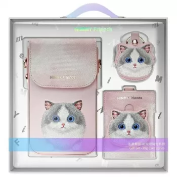 Nimmy 3-in-1 crossbody taška na telefón, peňaženka a držiak na tracker set - ružová Big Eyed Pet 2.0 Cat