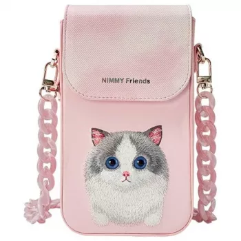 Nimmy 3-in-1 crossbody taška na telefón, peňaženka a držiak na tracker set - ružová Big Eyed Pet 2.0 Cat