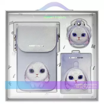 Nimmy 3-in-1 puzdro na telefón, peňaženka a puzdro na lokátor set - fialová Big Eyed Pet 2.0 Rabbit