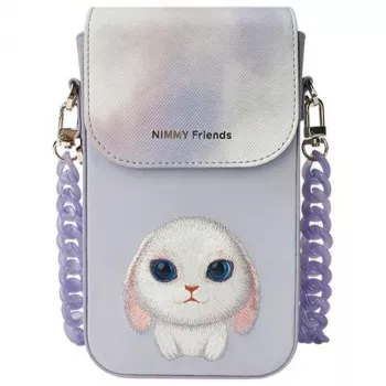Nimmy 3-in-1 puzdro na telefón, peňaženka a puzdro na lokátor set - fialová Big Eyed Pet 2.0 Rabbit