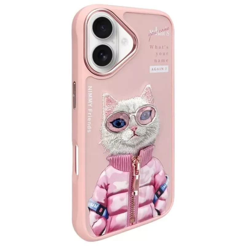 Nimmy Cool&Cute 2.0 Cat puzdro na zadnú stranu pre Apple iPhone 16 6,1 palca ružová
