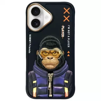Nimmy Cool&Cute 2.0 Monkey puzdro na zadnú stranu pre Apple iPhone 16 6,1 palca - čierna