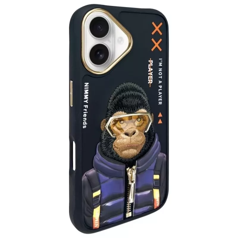 Nimmy Cool&Cute 2.0 Monkey puzdro na zadnú stranu pre Apple iPhone 16 6,1 palca - čierna