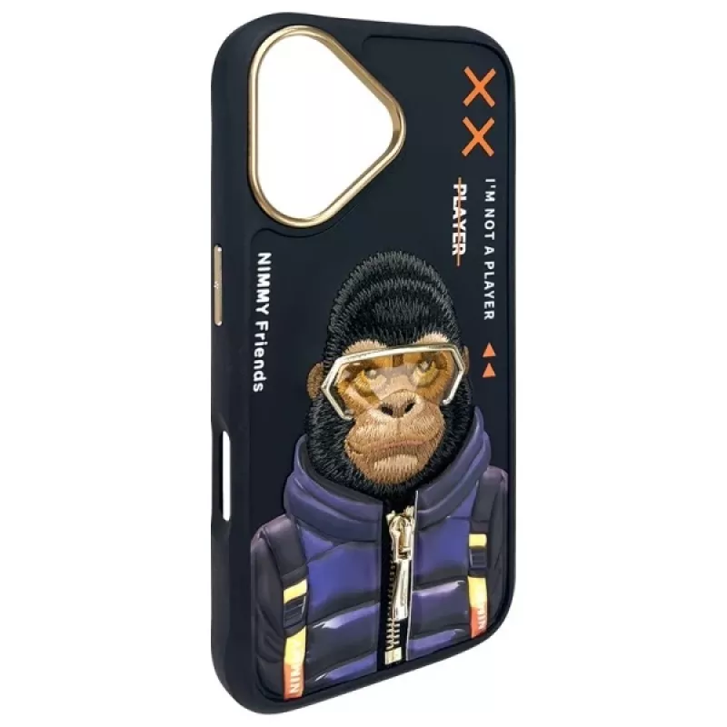 Nimmy Cool&Cute 2.0 Monkey puzdro na zadnú stranu pre Apple iPhone 16 6,1 palca - čierna