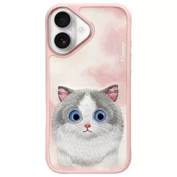 Nimmy Big Eyed Pet 2.0 Cat puzdro na zadnú stranu pre Apple iPhone 16 6,1 palca - ružová
