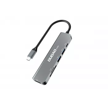 DUDAO A15H 6-in-1 USB-C dokovacia stanica s HDMI, USB 3.0, USB 2.0, SD/TF čítačka kariet, PD 100W - Space Gray