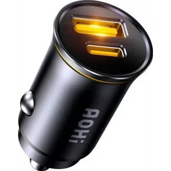 AOHi Superauto PD 65W GaN nástenná nabíjačka 1x USB-C 1x USB-A čierna