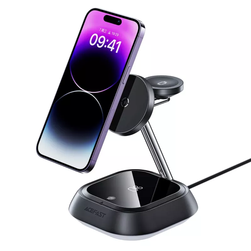 ACEFAST E16 3-in-1 bezdrôtová nabíjacia stanica 15W pre telefón / slúchadlá / hodinky - čierna