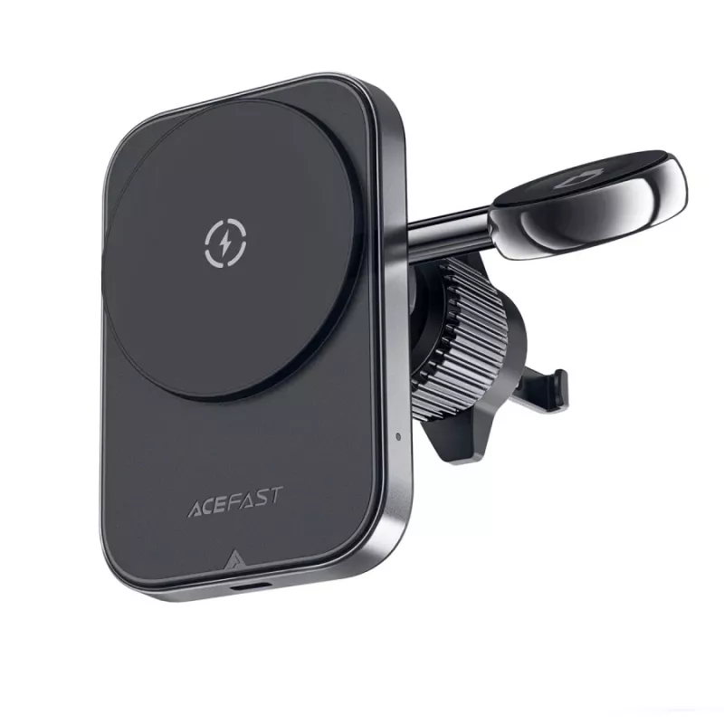 Acefast D18 držiak do auta s MagSafe / Qi bezdrôtovou nabíjačkou + kábel USB-A na USB-C - čierny