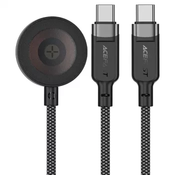 ACEFAST C6-11 3-in-1 USB-C na 2x USB-C & Qi bezdrôtový nabíjací kábel, 100W, 1,2m, čierna