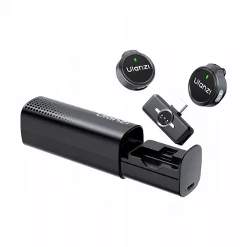 ULANZI A21 bezdrôtová lavalier mikrofónová sada s nabíjacím puzdrom, 2 vysielače, USB-C prijímač, dosah 100 m, čierna