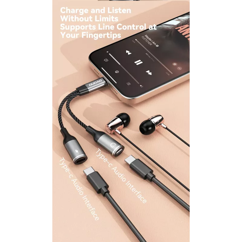 Dudao L13C+ 2-in-1 USB-C na USB-C adaptér s audiom a nabíjaním