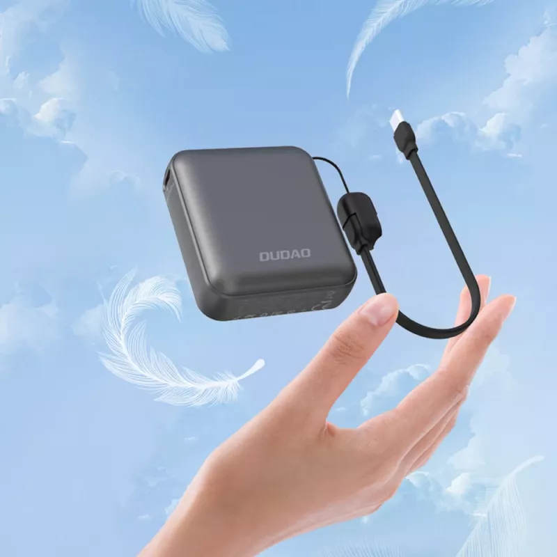 Dudao K22+ ultra kompaktná power banka 10000mAh 22.5W USB-C so šnúrkou/káblom - sivá