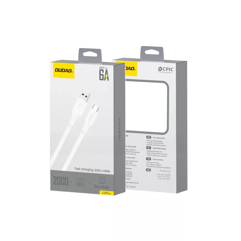 Dudao L2S USB-A na USB-C 30W 2m biely nabíjací a dátový kábel