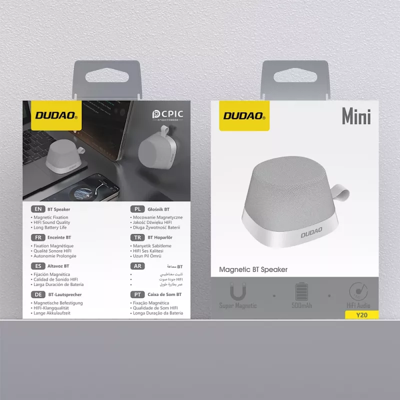 Dudao Y20 bezdrôtový reproduktor s magnetickým držiakom Bluetooth 5.3 - strieborný