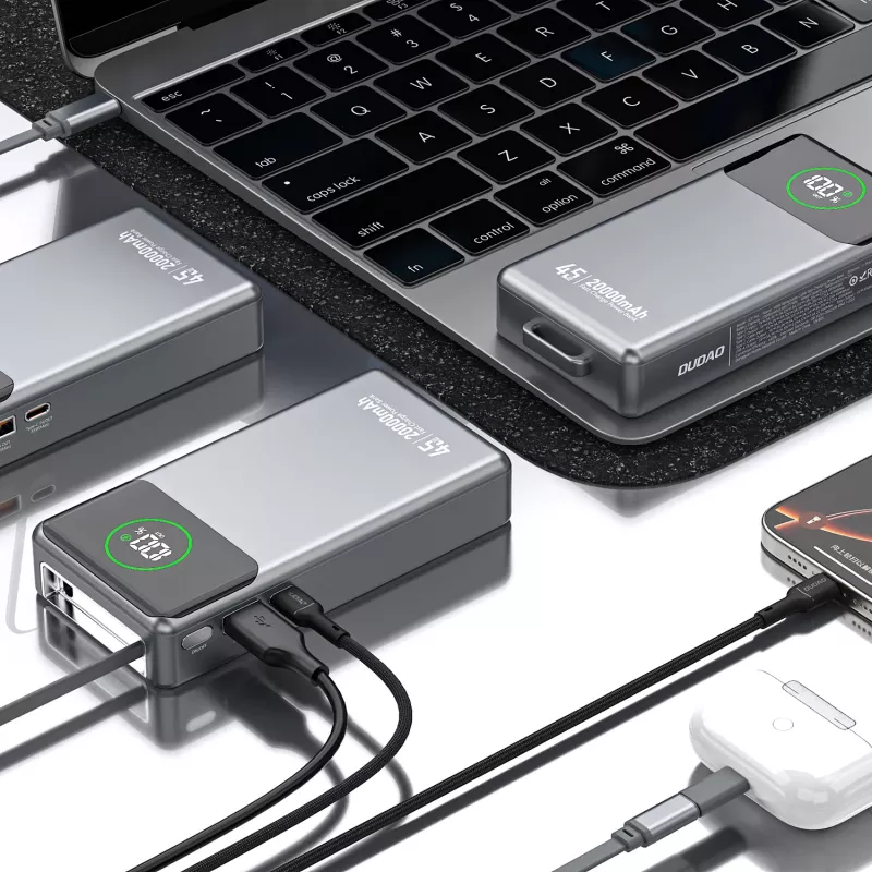 Powerbanka Dudao K31 Pro 45W 20000mAh s integrovaným výsuvným USB-C káblom - sivá