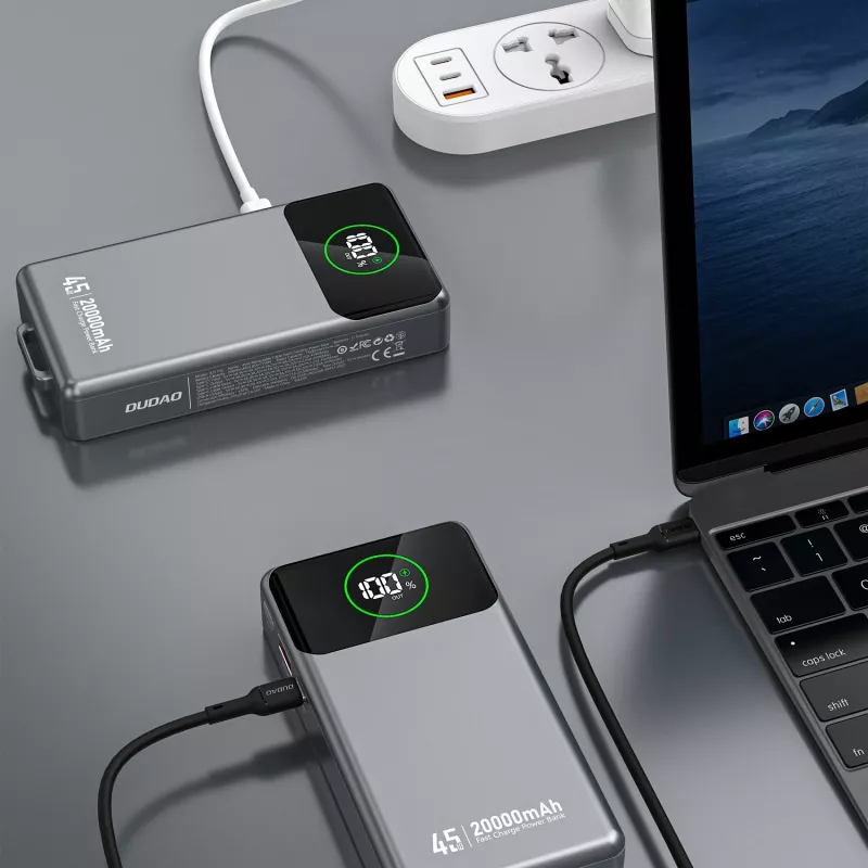 Powerbanka Dudao K31 Pro 45W 20000mAh s integrovaným výsuvným USB-C káblom - sivá