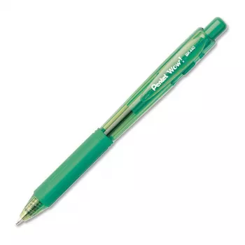 Pentel WOW! vysúvacie guľôčkové pero - zelený atrament - stredný hrot 1.0 mm - číre telo so zelenými akcentmi