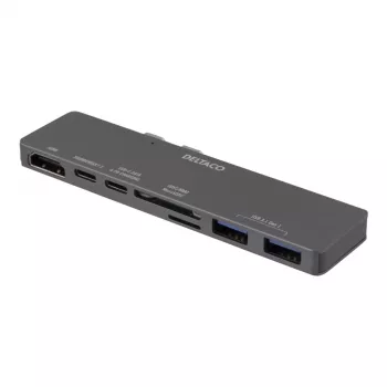 DELTACO USBC-1290 Thunderbolt 3 dokovacia stanica - strieborná - 40 Gbit/s - 4K Ultra HD