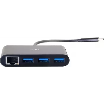 C2G USB-C hub s Ethernetom - 3-portový USB hub - 3 x SuperSpeed USB 3.0 + 1 x USB-C + 1 x Gigabit Ethernet - desktop - čierny