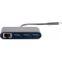 C2G USB-C hub s Ethernetom - 3-portový USB hub - 3 x SuperSpeed USB 3.0 + 1 x USB-C + 1 x Gigabit Ethernet - desktop - čierny