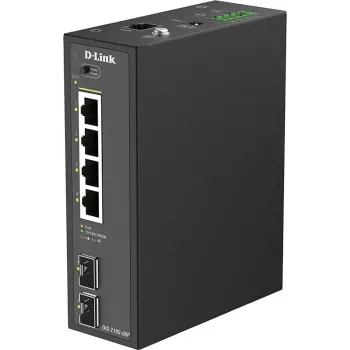 D-Link DIS-210G-06P priemyselný inteligentný spravovaný gigabitový PoE+ switch, 4 PoE+ porty, 2 SFP, 120W