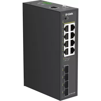 D-Link DIS-210G-12UP priemyselný inteligentný spravovaný switch, 12-portový gigabitový, 8 PoE+, 240W, DIN-lišta/nástenná montáž