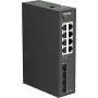 D-Link DIS-210G-12UP priemyselný inteligentný spravovaný switch, 12-portový gigabitový, 8 PoE+, 240W, DIN-lišta/nástenná montáž