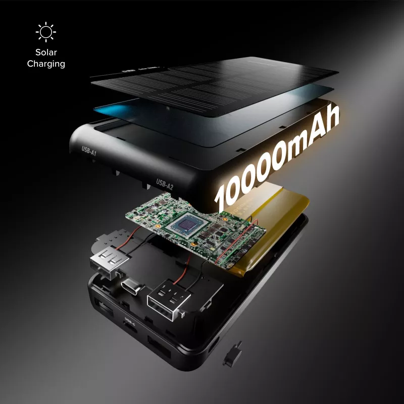 SBS solárna power banka USB/USB-C 10000 mAh čierna