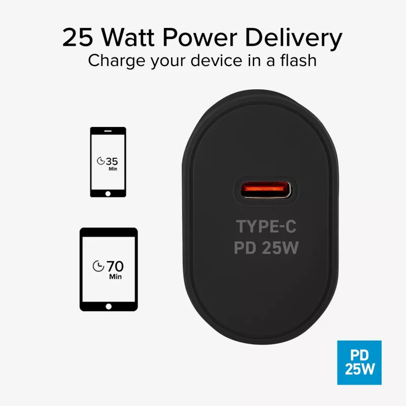 SBS TETR1CPD25 25W USB-C Power Delivery nástenná nabíjačka - čierna