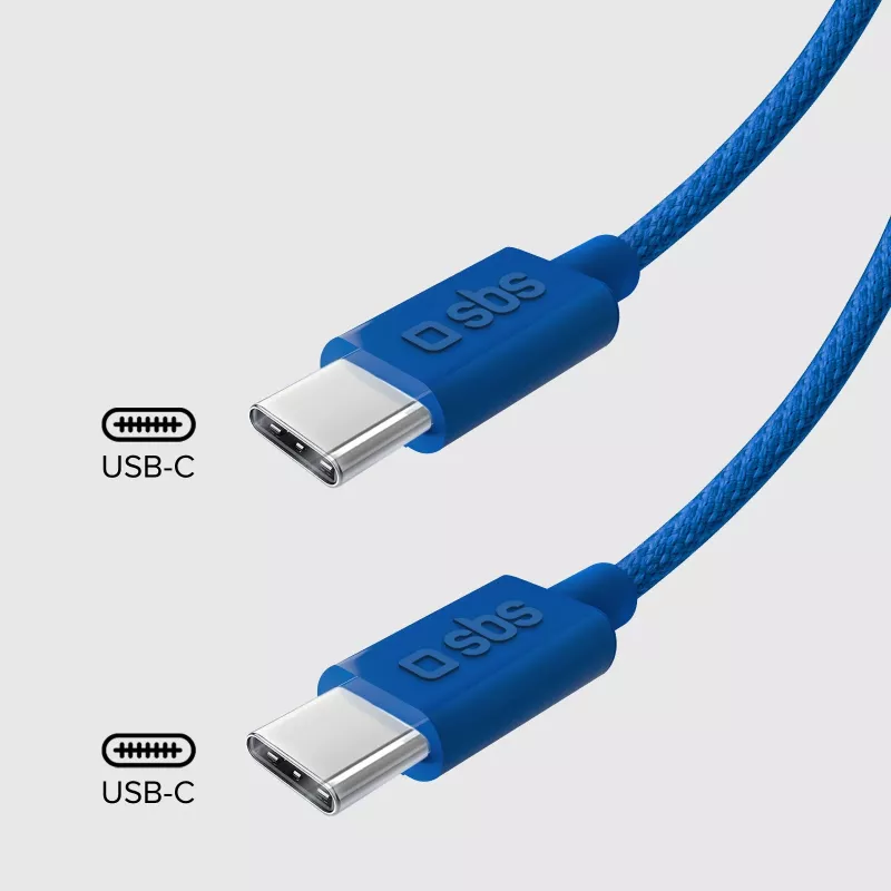 SBS TECABLE TISSUE TCCB USB-C na USB-C kábel 1,5 m 60W pletený - modrý