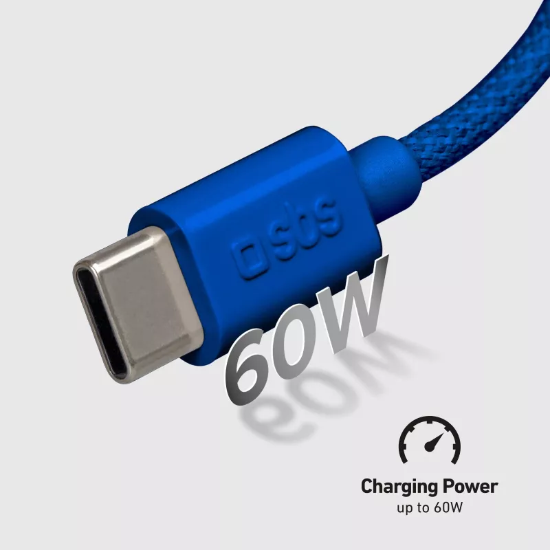 SBS TECABLE TISSUE TCCB USB-C na USB-C kábel 1,5 m 60W pletený - modrý