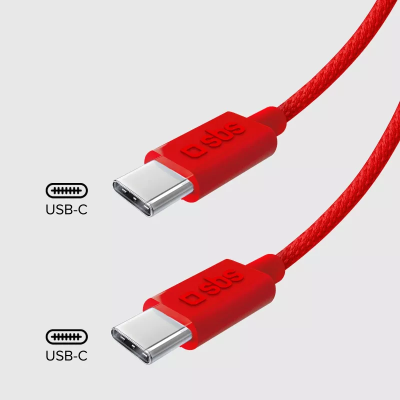 SBS TECABLETISSUETCCR USB-C na USB-C kábel 1,5 m 60 W pletený červený