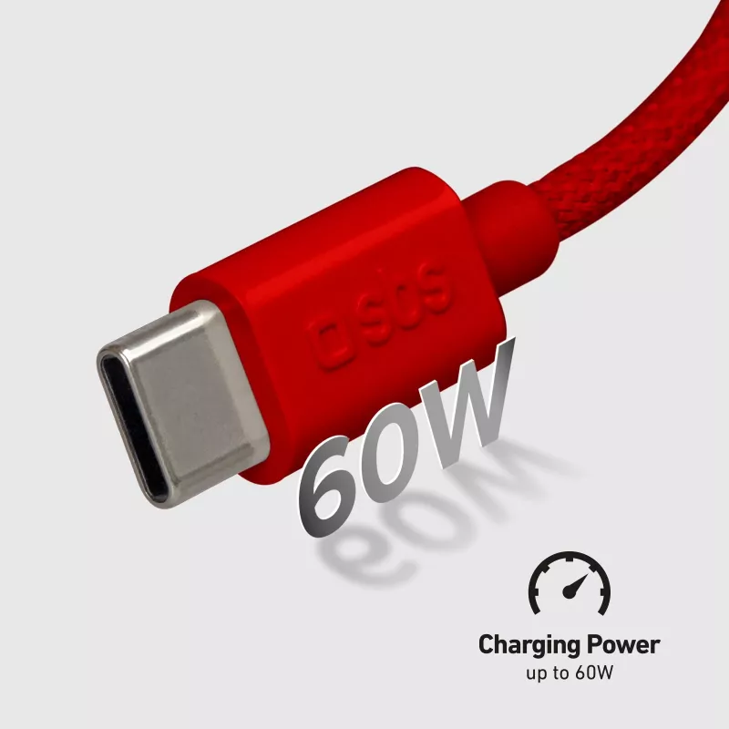 SBS TECABLETISSUETCCR USB-C na USB-C kábel 1,5 m 60 W pletený červený