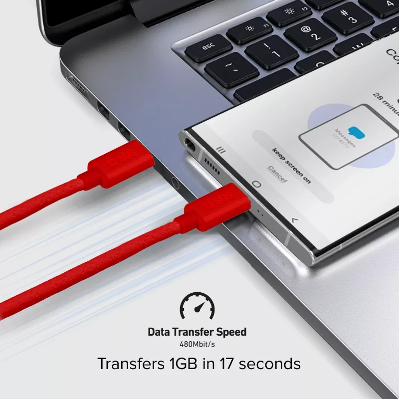 SBS TECABLETISSUETCCR USB-C na USB-C kábel 1,5 m 60 W pletený červený
