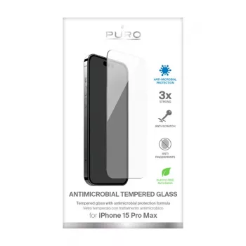 PURO antibakteriálna ochrana displeja z tvrdeného skla pre Apple iPhone 15 Pro Max