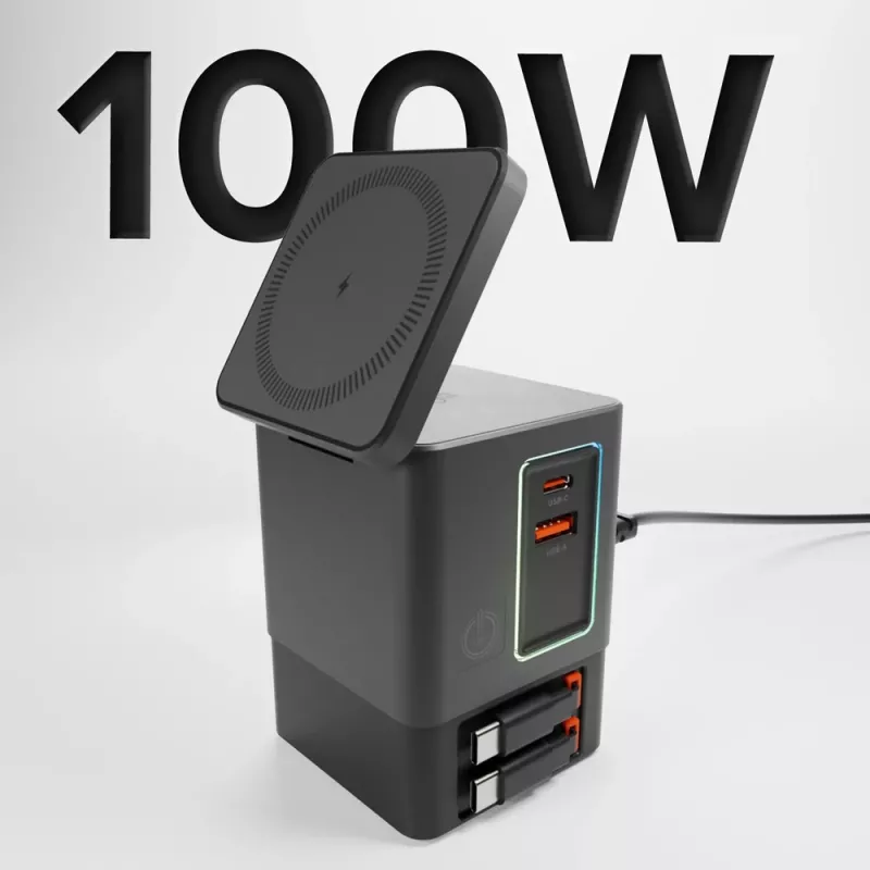 SBS Power Dock 6-in-1 nabíjacia stanica s MagSafe, stojanom a USB-C káblami 65W – čierna