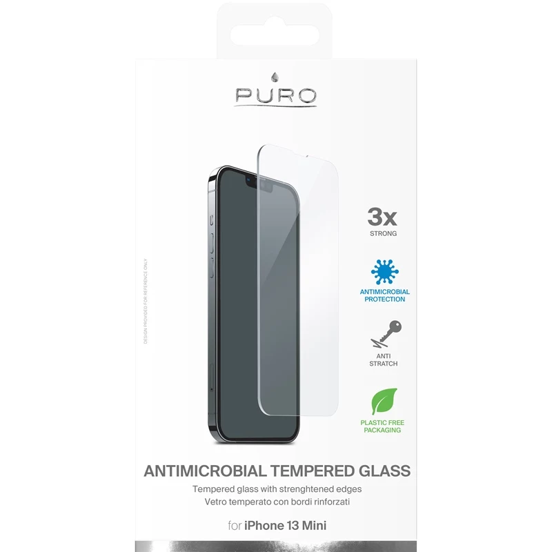 PURO Antibakteriálny tvrdené sklo ochranná fólia displeja pre Apple iPhone 13 Mini