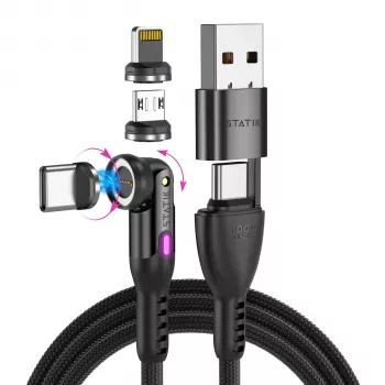 STATIK 360Pro pletený rotačný 3 magnetické hroty 6-in-1 kábel čierny 2m