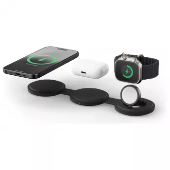 Satechi OntheGo 3-in-1 bezdrôtová nabíjačka s Qi2, čierna, 15W, ST-QTG31K