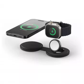 Satechi OntheGo 2-in-1 bezdrôtová nabíjačka s Qi2, čierna, 15W, ST-QTG21K
