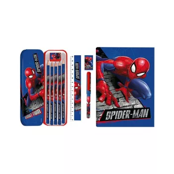 Detská 11-in-1 školská sada kancelárskych potrieb Spider-Man s peračníkom, pastelkami, A5 zápisníkom a ďalším