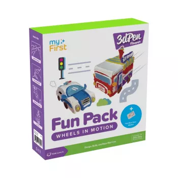 myFirst 3dPen Make Filaments Fun Pack Wheels in Motion - kreatívna sada pre 3D pero: 5 predlôh, 17 PCL náplní (34 m), pull-back auto modul, termoplastová fólia
